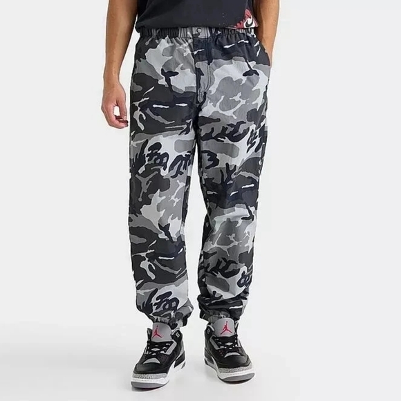 Nike Air Jordan MVP Camo Jogger Pants Mens Black Gray Woven FZ3529-010 Sz Medium